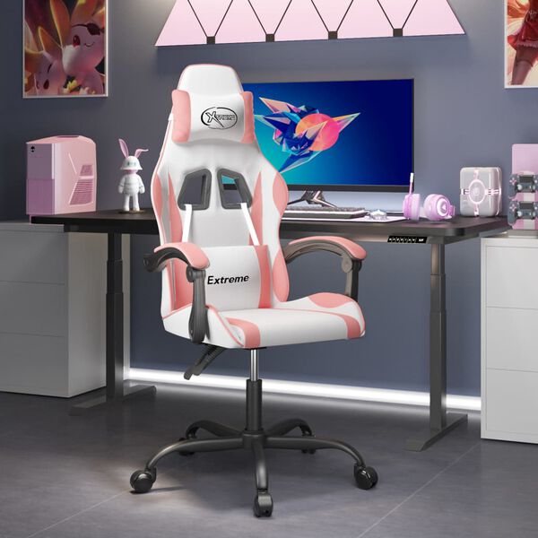 vidaXL Gaming-Stuhl Wei&szlig; und Rosa Kunstleder