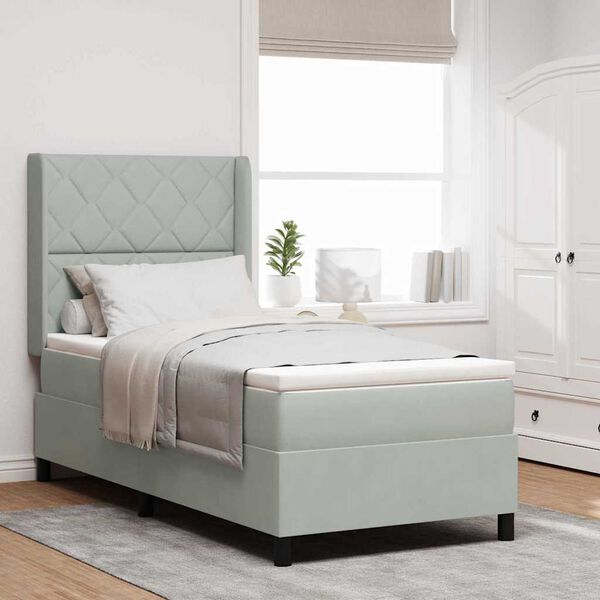 vidaXL Boxspringbett mit Matratze mit LED Hellgrau 90 x 200 cm Samt
