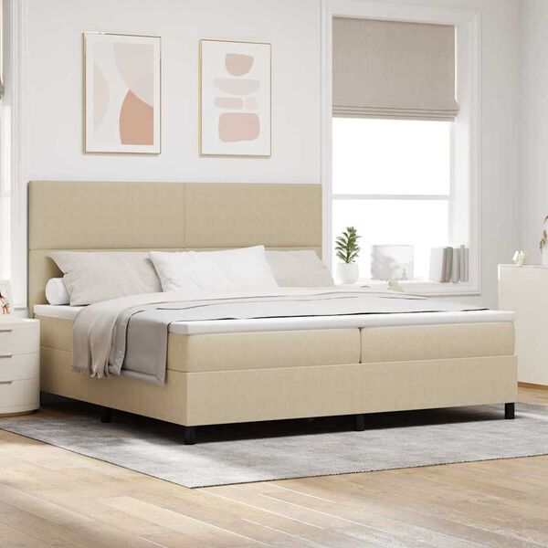 vidaXL LED Boxspringbett Hellgrau und Wei&szlig; 200 x 200 cm Cordstoff