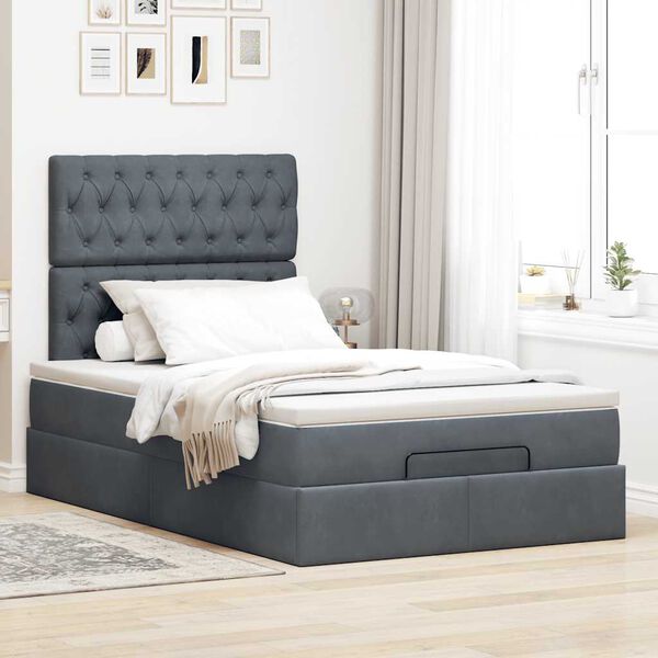 vidaXL Ottoman-Bett mit Matratzen Dunkelgrau 120x190 cm Samt