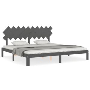 vidaXL Massivholzbett mit Kopfteil Grau 200x200 cm