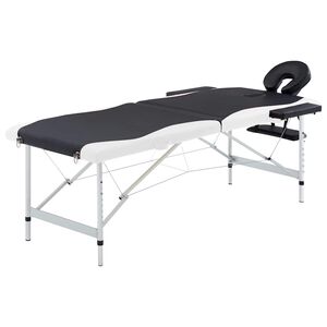 vidaXL Massageliege Klappbar 2-Zonen Aluminiumgestell Schwarz und Wei&szlig;
