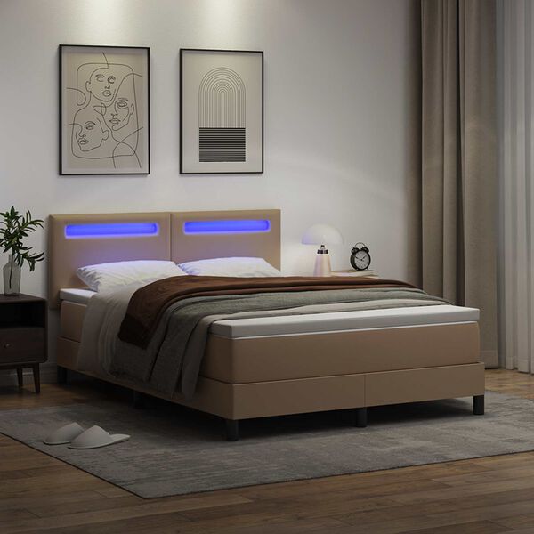 vidaXL Boxspringbett mit Matratze Cappuccino 140 x 200 cm Kunstleder