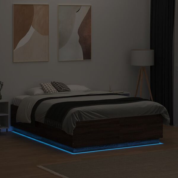 vidaXL Bettgestell mit LED Braun Eichen-Optik 120x190 cm Holzwerkstoff