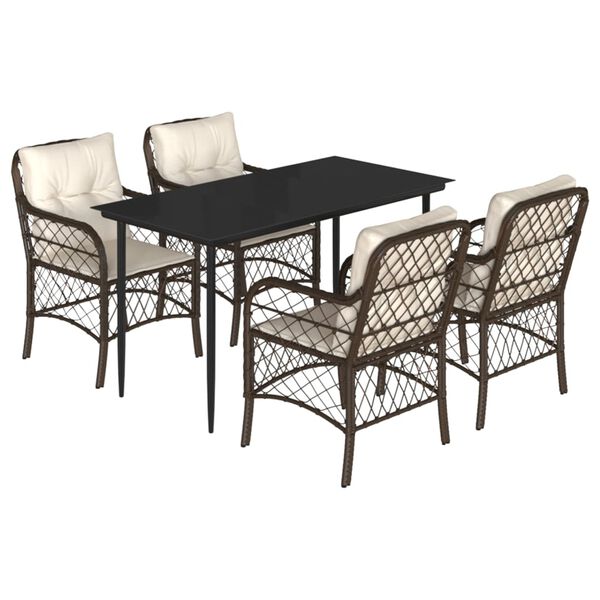 vidaXL 5-tlg. Garten-Essgruppe mit Kissen Braun Poly Rattan