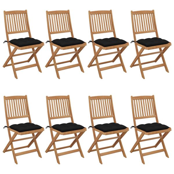 vidaXL Klappbare Gartenst&uuml;hle 8 Stk. mit Kissen Massivholz Akazie