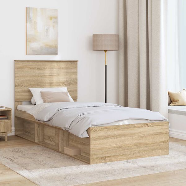 vidaXL Bettrahmen Sonoma-Eiche 75 x 190 cm Massives Kiefernholz