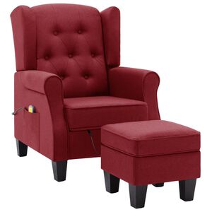 vidaXL Massagesessel mit Hocker Weinrot Stoff