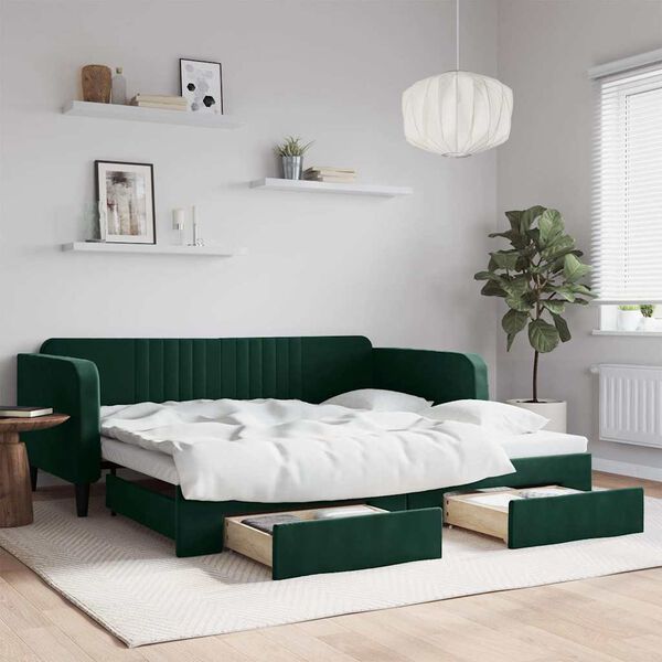 vidaXL Tagesbett Ausziehbar mit Schubladen Dunkelgr&uuml;n 100x200 cm Samt