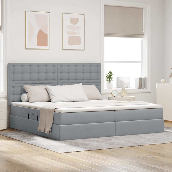 vidaXL Aufbewahrungsbett mit Matratze Hellgrau 200 x 200 cm Polyester