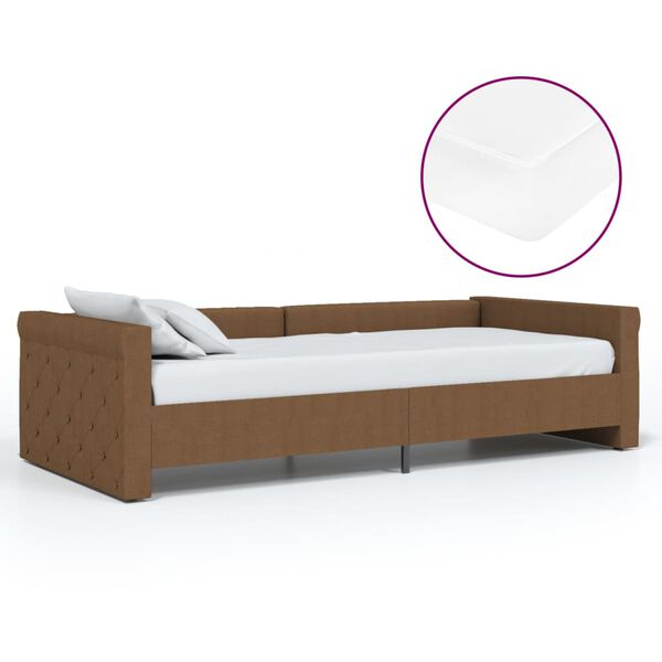 vidaXL Tagesbett mit Matratze USB Braun Stoff 90x200 cm