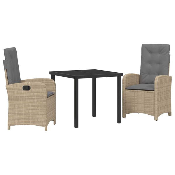 vidaXL Garten Essgruppe mit Kissen 3 pcs Beige Poly-Rattan