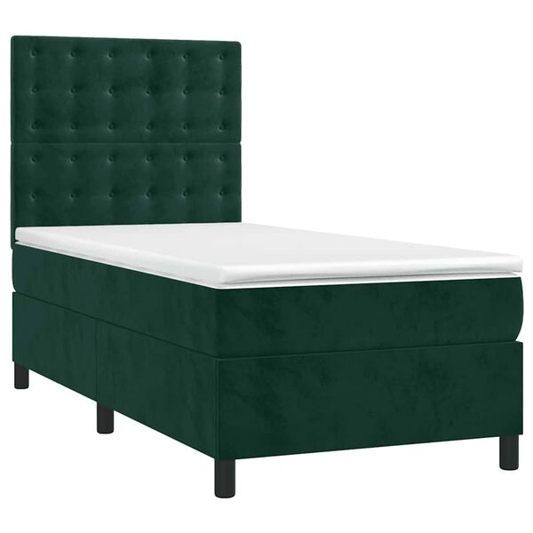 vidaXL Boxspringbett mit Matratze & LED Dunkelgr&uuml;n 90x200 cm Samt