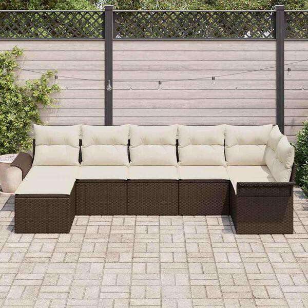 vidaXL Gartensofa-set mit Kissen 7 pcs Braun Poly-Rattan