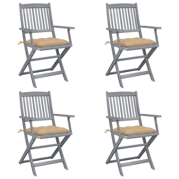 vidaXL Klappbare Gartenst&uuml;hle 4 Stk. mit Kissen Massivholz Akazie