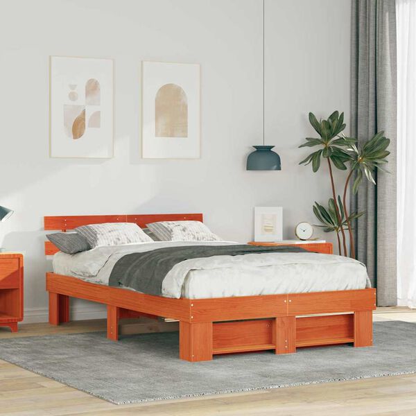 vidaXL Bettrahmen Wachsbraun 140 x 190 cm Massives Kiefernholz