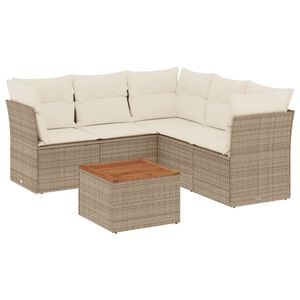 vidaXL 6-tlg. Garten-Sofagarnitur mit Kissen Beige Poly Rattan