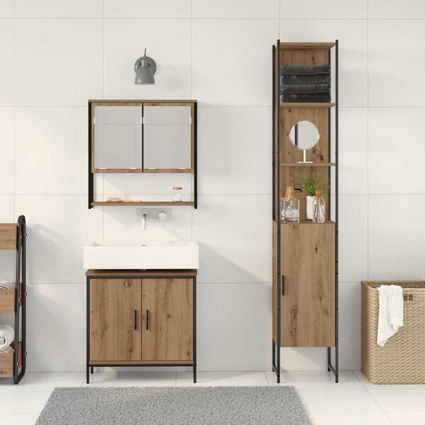 vidaXL Badezimmerm&ouml;bel-Set mit Regal mit T&uuml;r 3 pcs Braun Holzwerkstoff