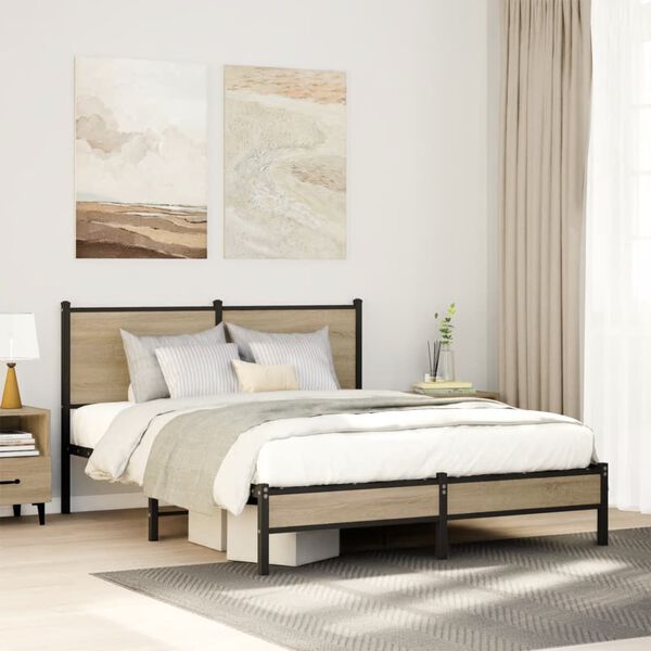 vidaXL Metallbett ohne Matratze Sonoma-Eiche 140x190 cm