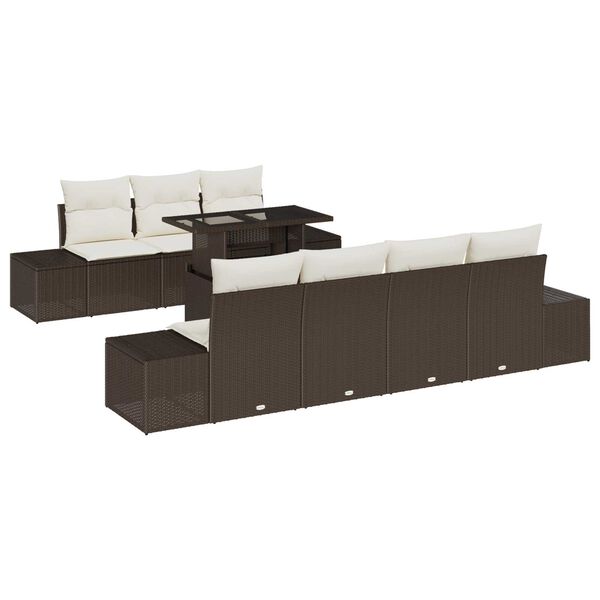 vidaXL Sofa Set mit Kissen 8 pcs Braun und Creme Poly-Rattan