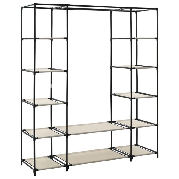 vidaXL Stoffschrank mit F&auml;chern Kleiderstangen Creme 150x45x176cm