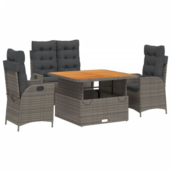 vidaXL 5-tlg. Garten-Essgruppe mit Kissen Grau Poly Rattan