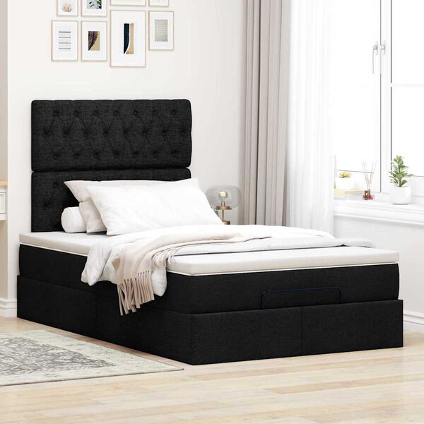 vidaXL Ottoman-Bett mit Matratze & LEDs Schwarz 120x200 cm Stoff