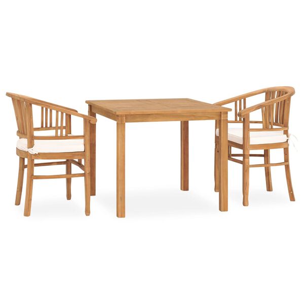 vidaXL 3-tlg. Garten-Essgruppe mit Auflagen Teak Massivholz