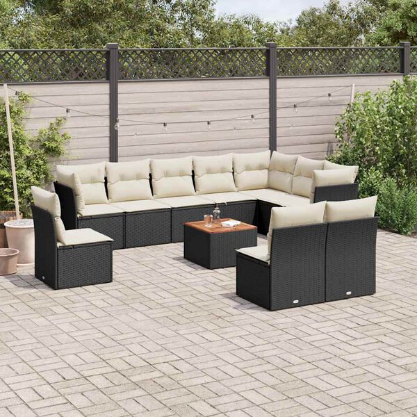 vidaXL 11-tlg. Garten-Sofagarnitur mit Kissen Schwarz Poly Rattan