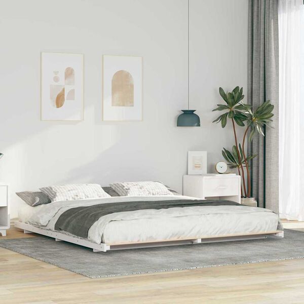 vidaXL Bodenbettgestell Wei&szlig; 200 x 210 cm Massivholz Kiefer