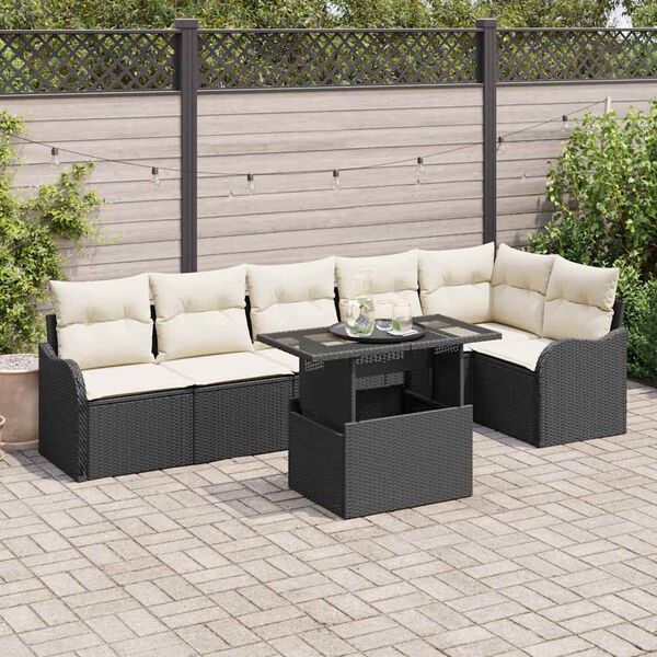 vidaXL Sofa Set mit Kissen 7 pcs Schwarz Poly Rattan
