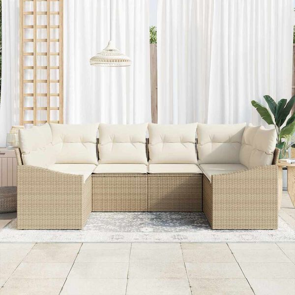 vidaXL Sofa Set mit Kissen 6 pcs Beige Poly Rattan