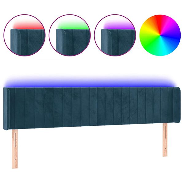 vidaXL LED Kopfteil Dunkelblau 203x16x78/88 cm Samt