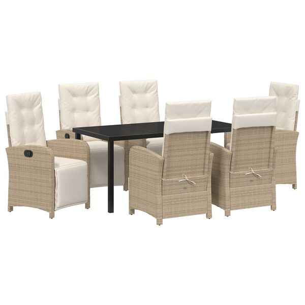 vidaXL Garten Essgruppe mit Kissen 7 pcs Beige Poly-Rattan