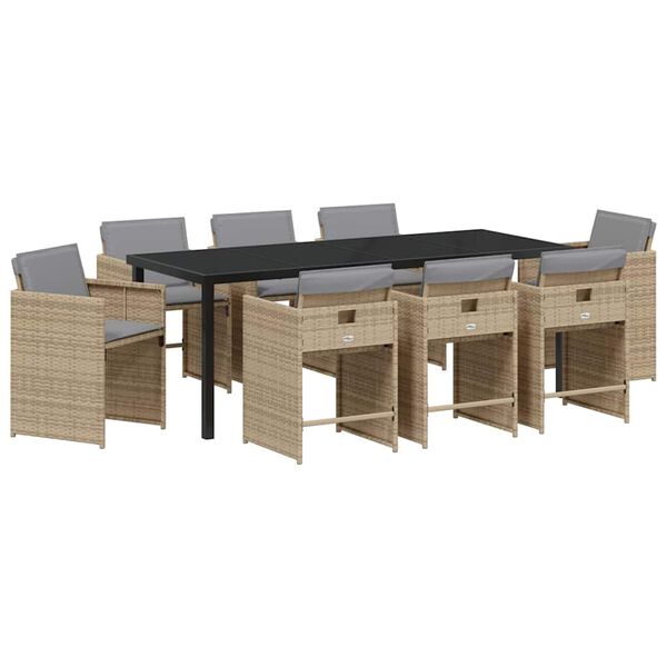 vidaXL Garten Essgruppe 9 pcs Beige Poly-Rattan