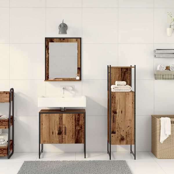 vidaXL Badezimmermöbel-Set mit Regal mit Tür 3 pcs Braun Holzwerkstoff