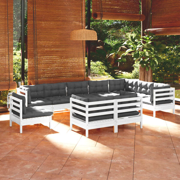vidaXL 10-tlg. Garten-Lounge-Set mit Kissen Wei&szlig; Kiefer Massivholz