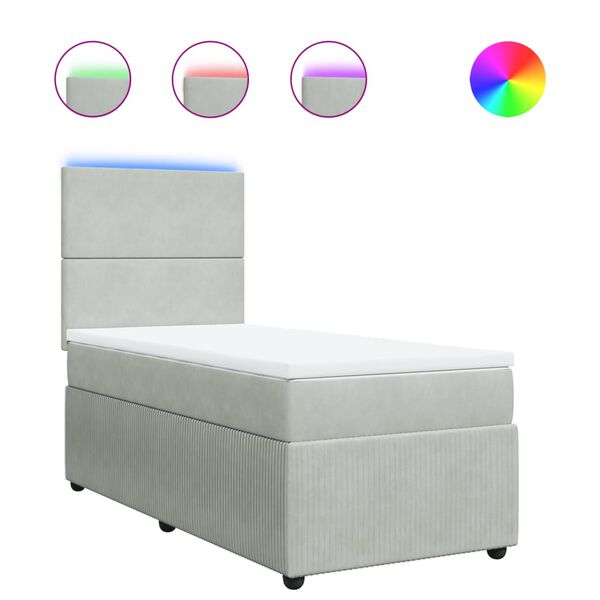 vidaXL Boxspringbett mit Matratze Hellgrau 90x190 cm Samt