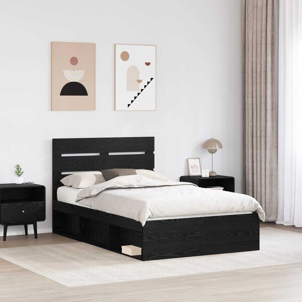 vidaXL Bettrahmen Schwarz 135 x 190 cm Massives Kiefernholz