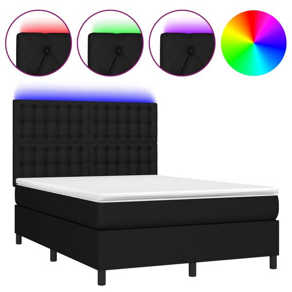 vidaXL Boxspringbett mit Matratze & LED Schwarz 140x190 cm Stoff