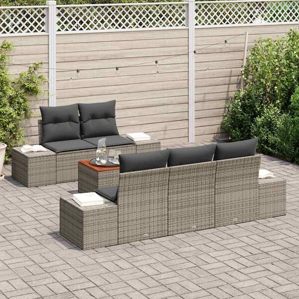 vidaXL Gartensofa-set mit Kissen 6 pcs Grau Poly-Rattan