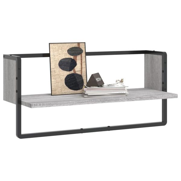 vidaXL Wandregal mit Stange Grau Sonoma 65x25x30 cm