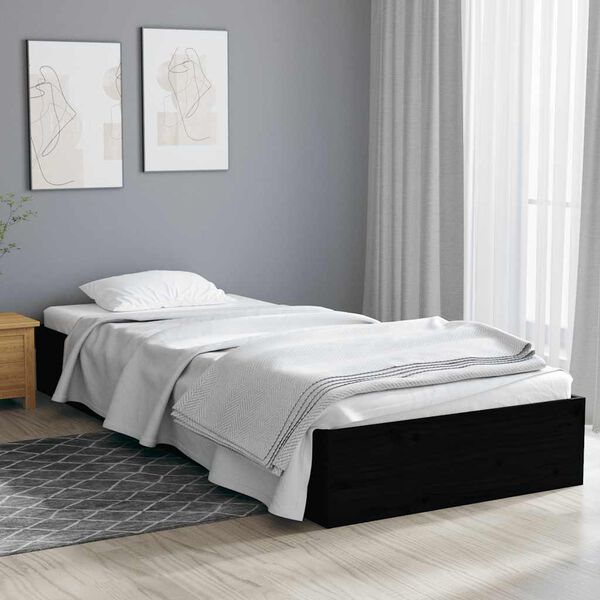vidaXL Massivholzbett ohne Matratze Schwarz 75x190 cm