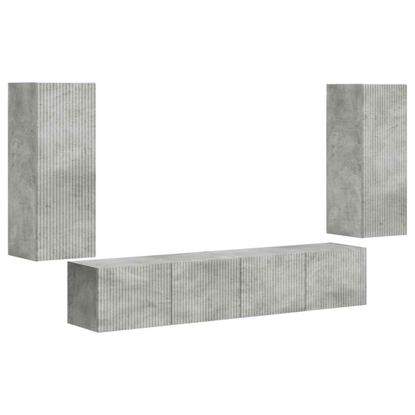 vidaXL TV-Wandregal-Set Wandmontiert 4 pcs Beton Grau Holzwerkstoff