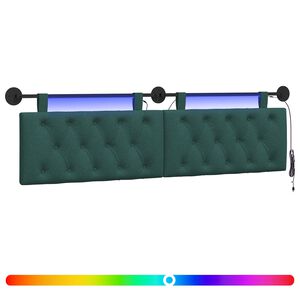 vidaXL H&auml;ngendes Kopfteil Mit LED Licht Dunkelgr&uuml;n Stoff