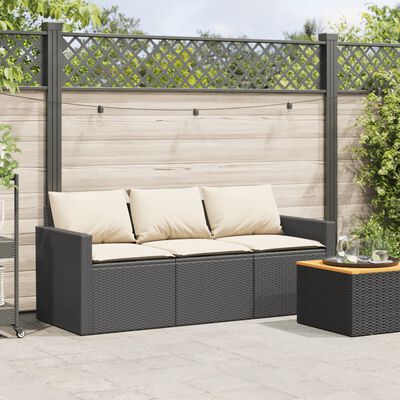 vidaXL Gartensofa mit Kissen 3-Sitzer Beige Poly Rattan