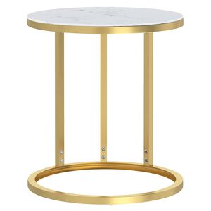 vidaXL Beistelltisch Golden und Wei&szlig;e Marmor-Optik 45 cm Hartglas