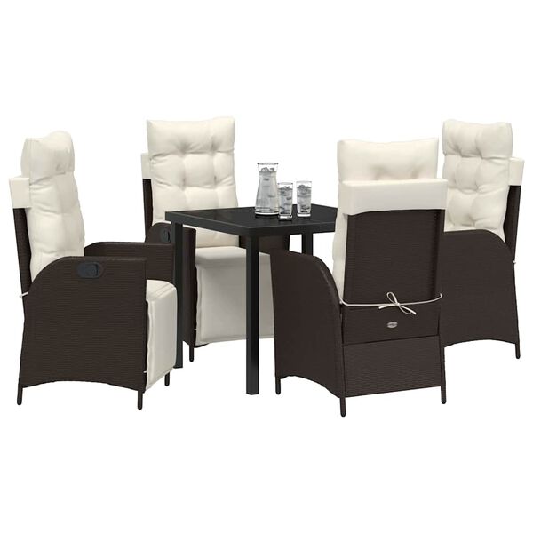 vidaXL Garten Essgruppe mit Kissen 5 pcs Braun Poly-Rattan