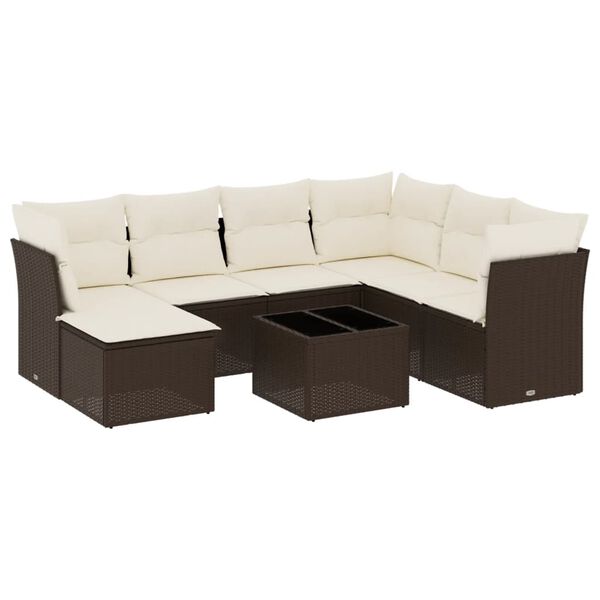 vidaXL 8-tlg. Garten-Sofagarnitur mit Kissen Braun Poly Rattan