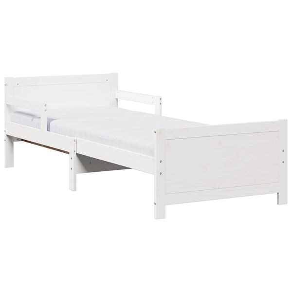 vidaXL Bettrahmen mit Matratze Wei&szlig; 80 x 200 cm Massives Kiefernholz